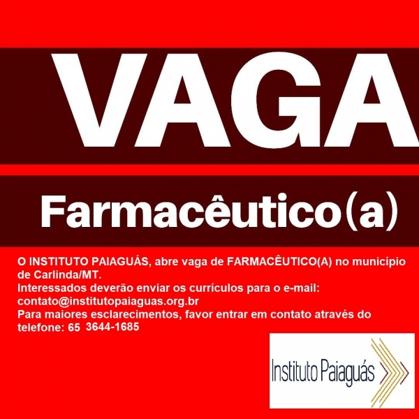 VAGA DE FARMACÊUTICO EM CARLINDA/MT