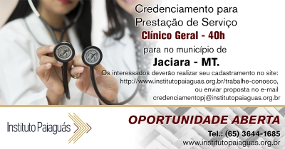 Credenciamento para Prestação de Serviço para Clínico Geral no Município de Jaciara-MT