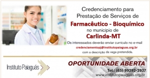 Credenciamento para Prestação de Serviços para Farmacêutico - Bioquímico em Carlinda-MT